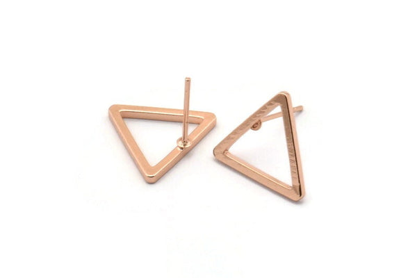 Rose Gold Triangle Earring, 6 Rose Gold Plated Brass Triangle Stud Earrings (15mm) D0107 A1126 H0025