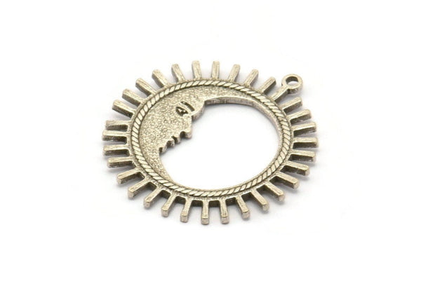 Silver Moon Charm, 2 Antique Silver Plated Brass Moon Charms With 1 Loop, Pendants (32x30x1.2mm) N1456