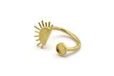 Brass Ring Settings, Raw Brass Moon And Planet Ring With 1 Stone Setting - Pad Size 5mm N1031