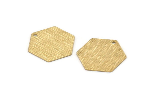 Brass Hexagon Charm, 12 Raw Brass Textured Hexagon Stamping Blanks With 1 Hole (17x0.60mm) D878