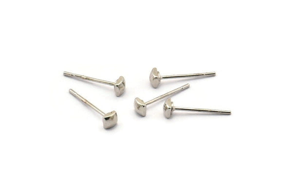 Silver Cube Earring, 10 Silver Tone Brass Square Cube Stud Earrings (3x1.5mm) D1409 A1395