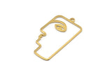 Brass Face Charm, 10 Raw Brass Face Shaped Charms With 1 Loop (40x22x1mm) D0558