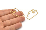 Brass Face Charm, 10 Raw Brass Face Shaped Charms With 1 Loop (40x22x1mm) D0558