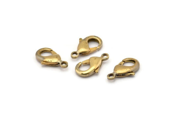 Brass Parrot Clasp, 12 Raw Brass Lobster Claw Clasps (19x10mm) D0571