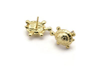 Gold Turtle Earring, 2 Gold Plated Brass Turtle Stud Earrings (10x18mm) N0997 A1546