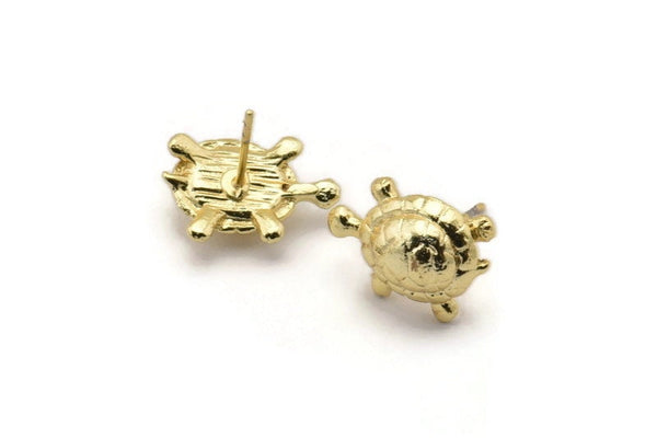 Gold Turtle Earring, 2 Gold Plated Brass Turtle Stud Earrings (10x18mm) N0997 A1546