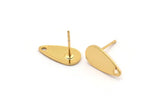 Gold Drop Earring, 6 Gold Plated Brass Drop Stud Earrings With 1 Hole (14x7x0.80mm) M449 A1992