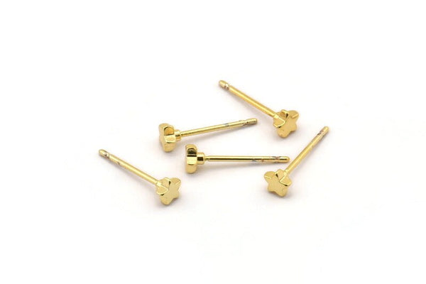 Gold Star Earring, 12 Gold Plated Brass Star Stud Earrings (4mm) D1406
