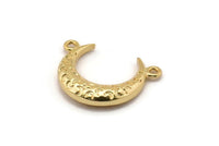 Gold Moon Charm, 2 Gold Plated Brass Textured Horn Charms, Pendant, Jewelry Finding (19x6x4.40mm) N0234 Q0203