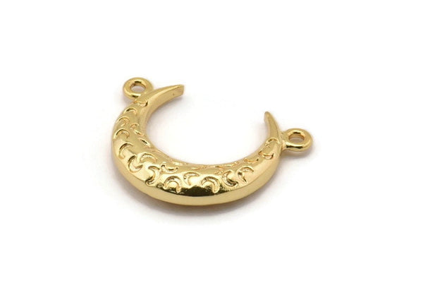 Gold Moon Charm, 2 Gold Plated Brass Textured Horn Charms, Pendant, Jewelry Finding (19x6x4.40mm) N0234 Q0203