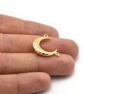 Gold Moon Charm, 2 Gold Plated Brass Textured Horn Charms, Pendant, Jewelry Finding (19x6x4.40mm) N0234 Q0203