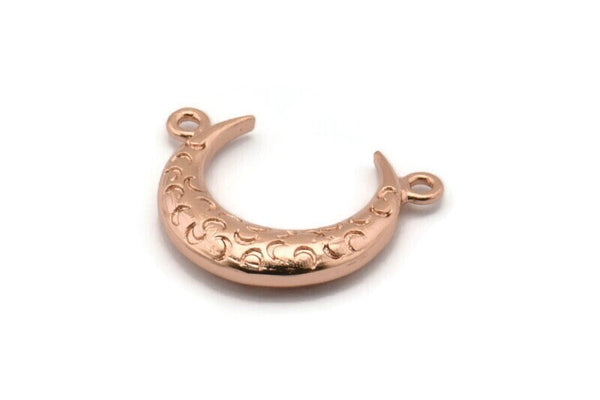 Rose Gold Moon Charm, 2 Rose Gold Plated Textured Horn Charms, Pendant, Jewelry Finding (19x6x4.40mm) N0234 Q0203