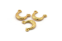 Gold Moon Charm, 6 Gold Plated Brass Textured Horn Charms With 2 Loops, Pendant, Jewelry Finding (12x3.50x3mm) N0268 Q0421