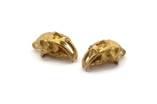 Tiny Animal Skull, Raw Brass Fossil Skull Pendants, (21x11x12mm) N0485