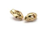 Gold Fruit Bat Skull, 1 Gold Plated Brass Short Nosed Fruit Bat Skull With 1 Loop, Findings, Charms (11x14x21mm) U105 Q0344