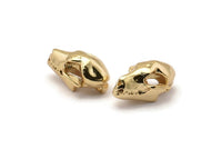 Gold Fruit Bat Skull, 1 Gold Plated Brass Short Nosed Fruit Bat Skull With 1 Loop, Findings, Charms (11x14x21mm) U105 Q0344