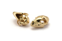 Gold Fruit Bat Skull, 1 Gold Plated Brass Short Nosed Fruit Bat Skull With 1 Loop, Findings, Charms (11x14x21mm) U105 Q0344