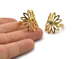 Brass Flower Ring, 2 Raw Brass Flower Rings With 1 Stone Settings - Pad Size 3mm N1849