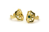Brass Star Ring, 2 Raw Brass Ethnic Star Rings With 1 Stone Settings - Pad Size 4mm N1852