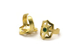 Brass Star Ring, 2 Raw Brass Ethnic Star Rings With 1 Stone Settings - Pad Size 4mm N1852