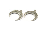Pirinç Ay Tılsımı, 2 Antik Gümüş Kaplama Pirinç Dokulu Boynuz Tılsımı, Kolye Ucu, Mücevher Parçası (27x8.25x3.30mm) N0207