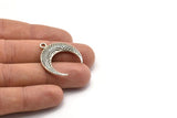 Pirinç Ay Tılsımı, 2 Antik Gümüş Kaplama Pirinç Dokulu Boynuz Tılsımı, Kolye Ucu, Mücevher Parçası (27x8.25x3.30mm) N0207