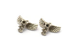 Tiny Silver Owl, 3 Antique Silver Plated Brass Owl Necklace Pendants With 1 Loop (18x10mm) N0417 H0326