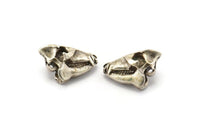 Ox Skull Charm, 2 Antique Silver Plated Brass Ox Skull Necklace Pendants, (21x13x10mm) N0486