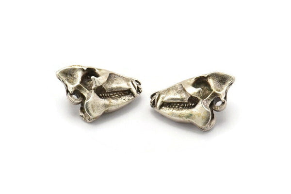 Ox Skull Charm, 2 Antique Silver Plated Brass Ox Skull Necklace Pendants, (21x13x10mm) N0486