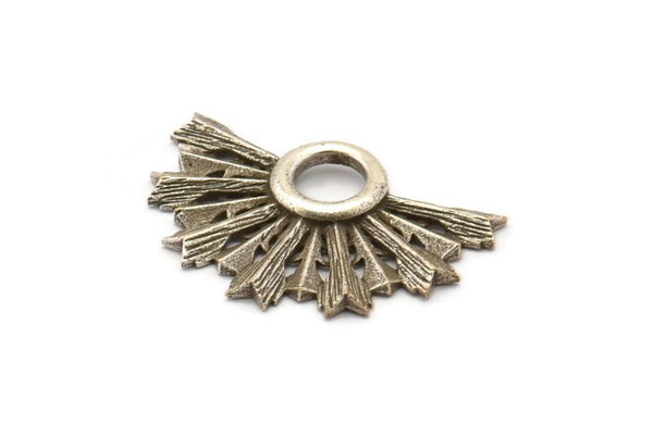 Silver Badge Charm, 2 Antique Silver Plated Brass Rosette Charm Pendants, Earrings, Findings (32x21mm) N0754
