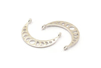 Moon Phases Charm, 925 Silver Crescent Pendants With 2 Loops (25x6x1mm) N0992