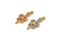Gold Snake Charm, Gold Plated Snake, Cubic Zircon, CZ Pave Snake Charm, Zircon Charm Pendants (12x27mm) SY0100