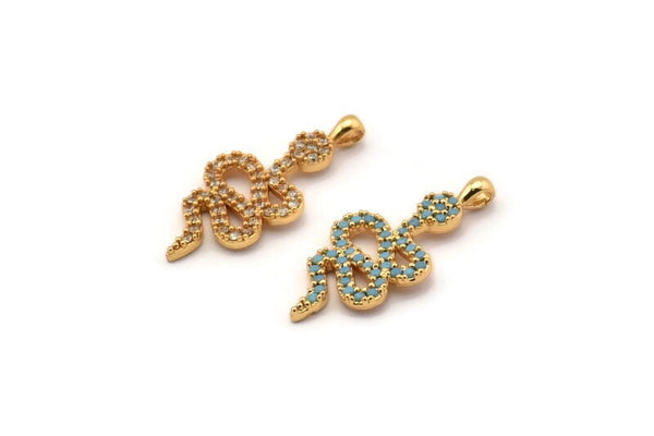 Gold Snake Charm, Gold Plated Snake, Cubic Zircon, CZ Pave Snake Charm, Zircon Charm Pendants (12x27mm) SY0100