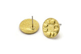 Brass Round Earring, 4 Raw Brass Moon Phases Shaped Round Stud Earrings (14x1.5mm) N1851
