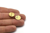 Brass Round Earring, 4 Raw Brass Moon Phases Shaped Round Stud Earrings (14x1.5mm) N1851