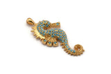 Gold Sea Horse Charm, Gold Plated Sea Horse, Cubic Zircon, CZ Pave Sea Horse Charm, Zircon Charm Pendants (15x34mm) SY0090
