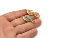 Gold Sea Horse Charm, Gold Plated Sea Horse, Cubic Zircon, CZ Pave Sea Horse Charm, Zircon Charm Pendants (15x34mm) SY0090