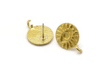 Brass Round Earring, 4 Raw Brass Eye Shaped Round Stud Earrings With 1 Loop (17x14x1.5mm) N1850