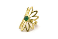 Brass Ring Setting, Raw Brass Flower Ring With 1 Stone Settings - Pad Size 6mm N1793