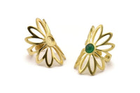 Brass Ring Setting, Raw Brass Flower Ring With 1 Stone Settings - Pad Size 6mm N1793
