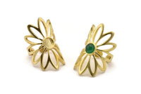 Brass Ring Setting, Raw Brass Flower Ring With 1 Stone Settings - Pad Size 6mm N1793