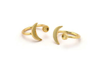 Gold Ring Settings, 2 Gold Plated Brass Moon And Planet Ring With 1 Stone Setting - Pad Size 4mm N0799 Q0816