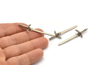 Zelda Sword Charm, 4 Antique Silver Plated Brass Sword Charms with 1 Loop, Earrings,Charms Pendants, Findings (49x15mm) N0800 H0966