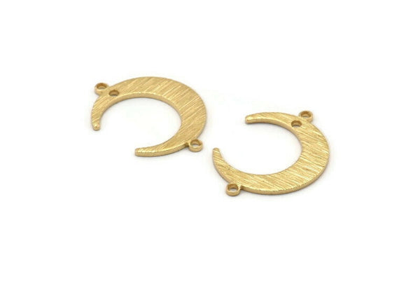 Brass Moon Charm, 24 Raw Brass Textured Crescent Moon Charms With 2 Loops And 1 Hole, Connectors (22x17x1mm) D0789