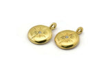 Brass Round Charm, 4 Raw Brass Round Charms With Cubic Zircon And 1 Loop, CZ Pave Circle Charm, Pendants, Earring Findings (16x13x2mm) N1800