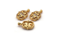 Gold Rectangle Charm, Gold Plated Brass Rectangle Charm With Cubic Zircon, CZ Pave Charm, Pendants, Zircon Beads (16x10mm) SY0117