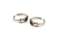 Silver Ring Settings, 2 Antique Silver Plated Brass Moon And Planet Ring With 1 Stone Setting - Pad Size 6mm N1159 H0330