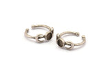 Silver Ring Settings, 2 Antique Silver Plated Brass Moon And Planet Ring With 1 Stone Setting - Pad Size 6mm N1159 H0330