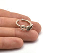 Silver Ring Settings, 2 Antique Silver Plated Brass Moon And Planet Ring With 1 Stone Setting - Pad Size 6mm N1159 H0330