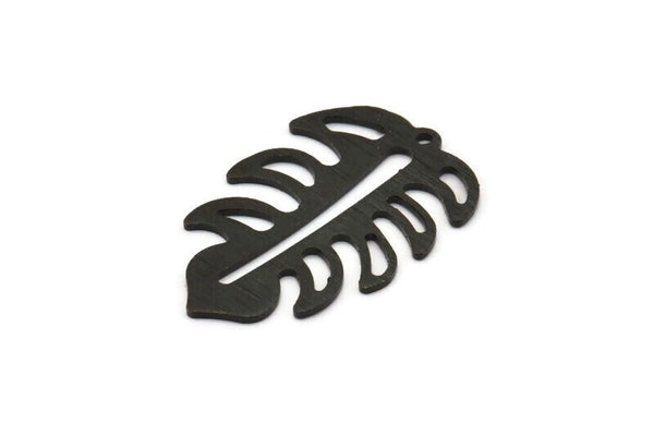Siyah Yaprak Tılsımı, 1 Delikli 4 Dokulu Oksitlenmiş Siyah Pirinç Yaprak Tılsımı, Yaprak Tılsımı Küpeleri (30x20x0,80 mm) M01776